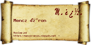 Mencz Áron névjegykártya